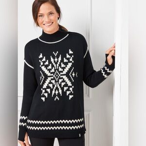 T by Talbots - Thermolite SNOWFLAKE Turtleneck Sweater. Black & white. Size: XL
